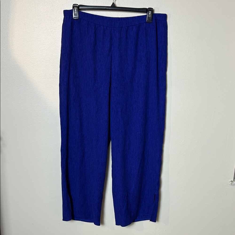 Eileen Fisher royal blue woven plisse pull on wide leg pants NWT, XL